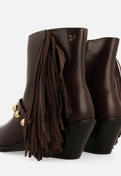 LEATHER ANKLE BOOTS FRINGES AND STUDS CLARKSVILLE