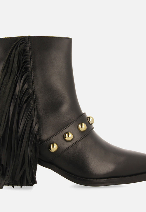 LEATHER ANKLE BOOTS FRINGES AND STUDS CLARKSVILLE