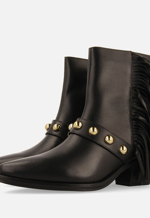 LEATHER ANKLE BOOTS FRINGES AND STUDS CLARKSVILLE