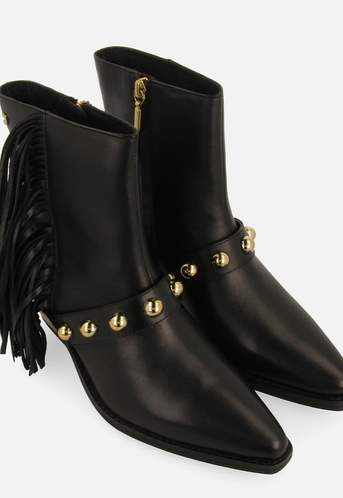 LEATHER ANKLE BOOTS FRINGES AND STUDS CLARKSVILLE