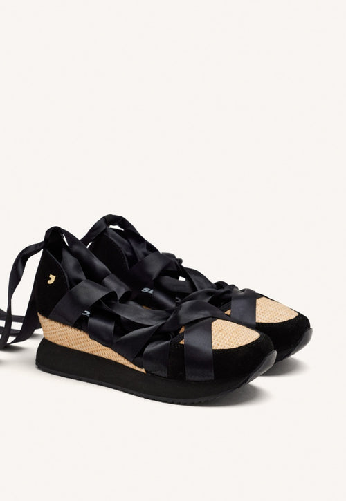 ZAPATILLAS ABIERTAS PIEL CUÑA RAFIA CORNVILLE