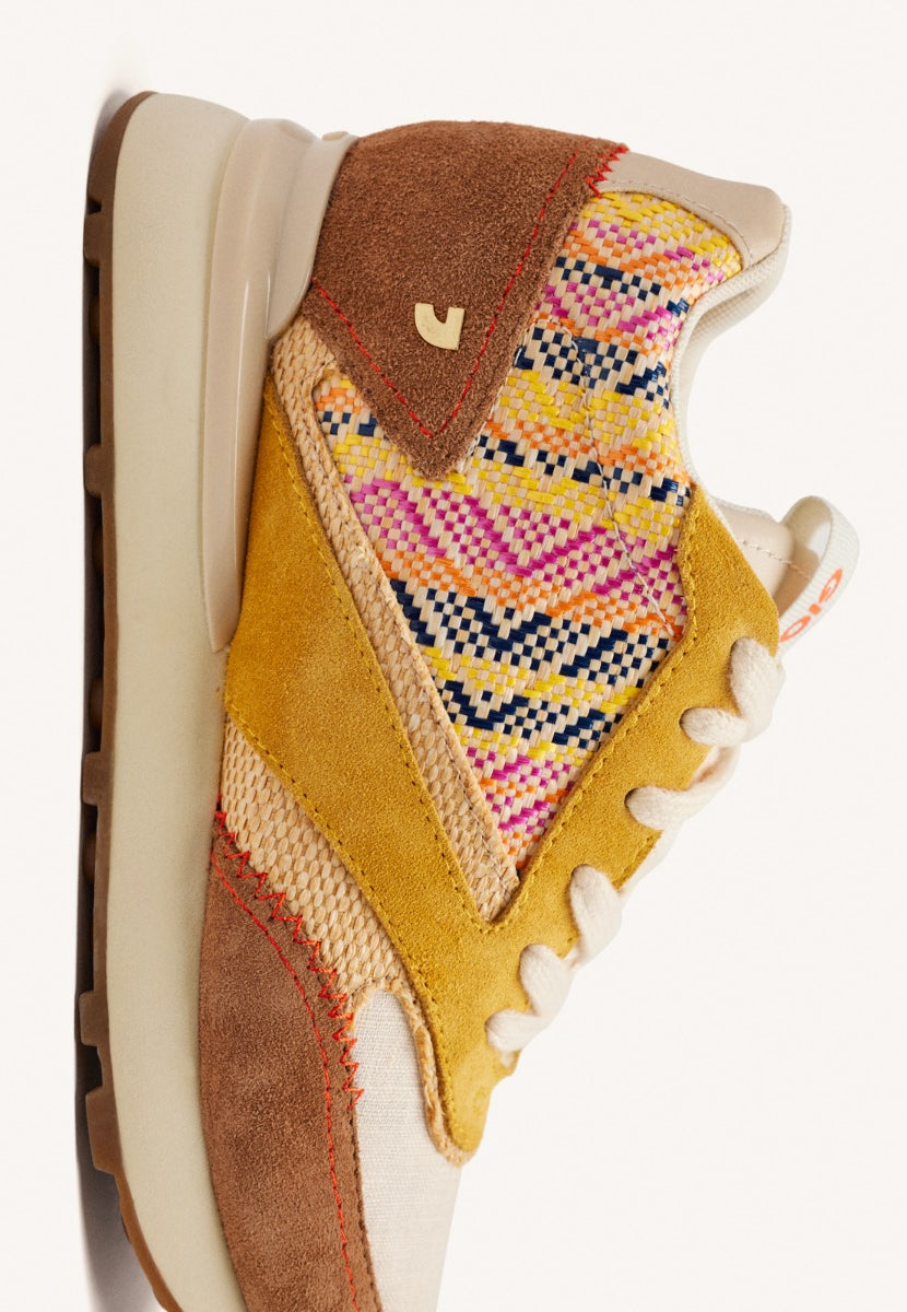 SNEAKERS PELLE CON ZEPPA E STAMPA RAFIA MORRILL