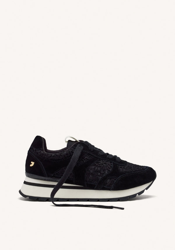 LEATHER AND LACE WEDGE SNEAKERS BEETOWN