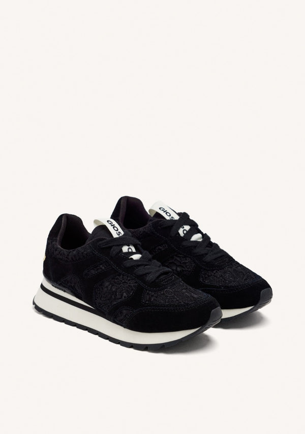 LEATHER AND LACE WEDGE SNEAKERS BEETOWN
