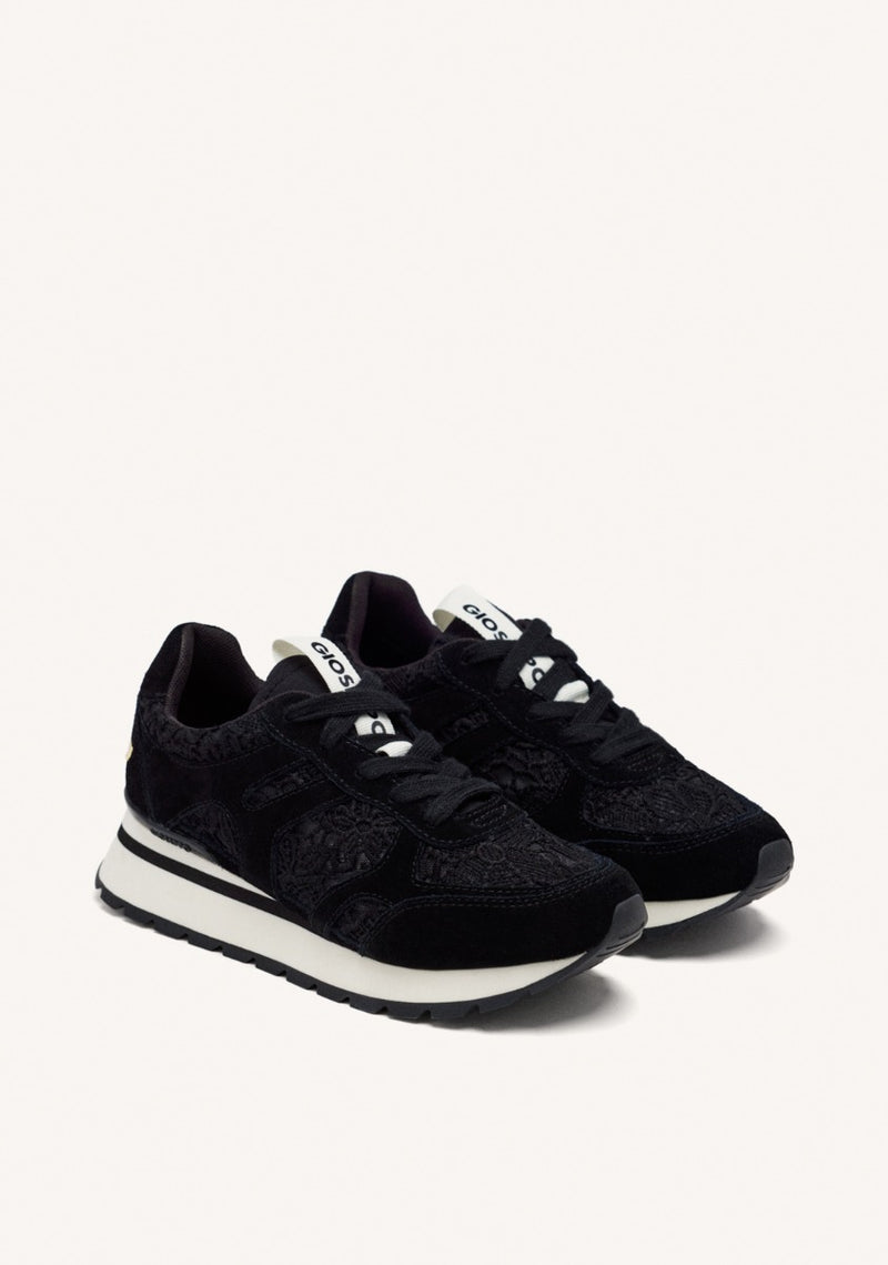 LEATHER AND LACE WEDGE SNEAKERS BEETOWN