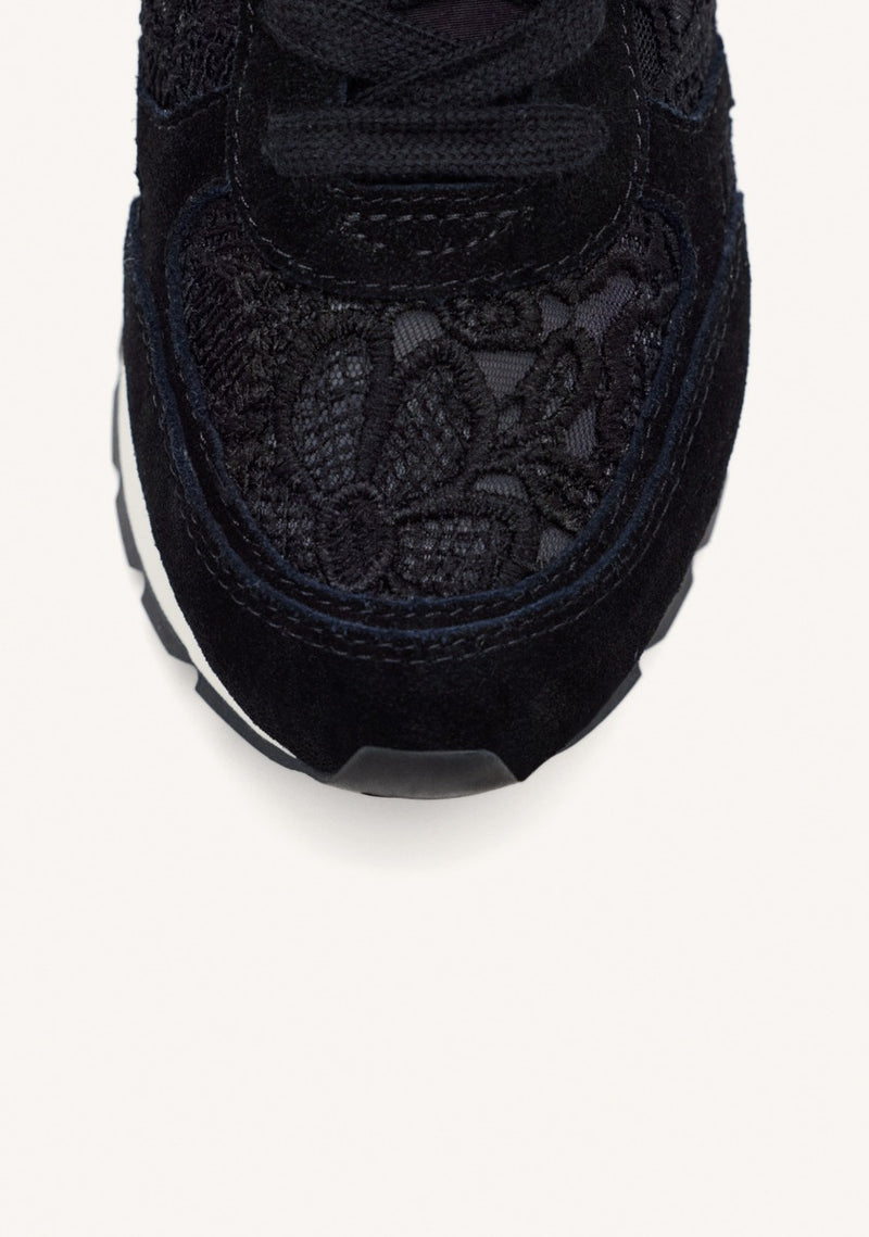 LEATHER AND LACE WEDGE SNEAKERS BEETOWN