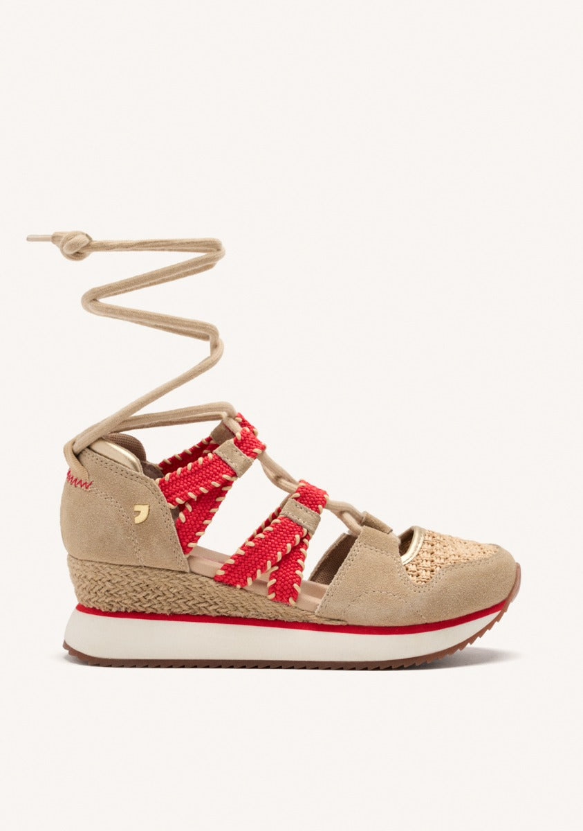 OPEN LEATHER WEDGE RAFFIA SNEAKERS GRISWOLD