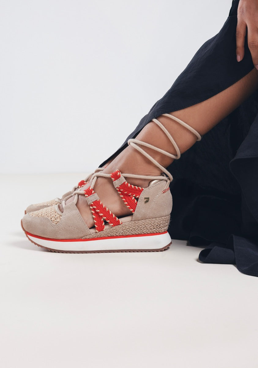 OPEN LEATHER WEDGE RAFFIA SNEAKERS GRISWOLD