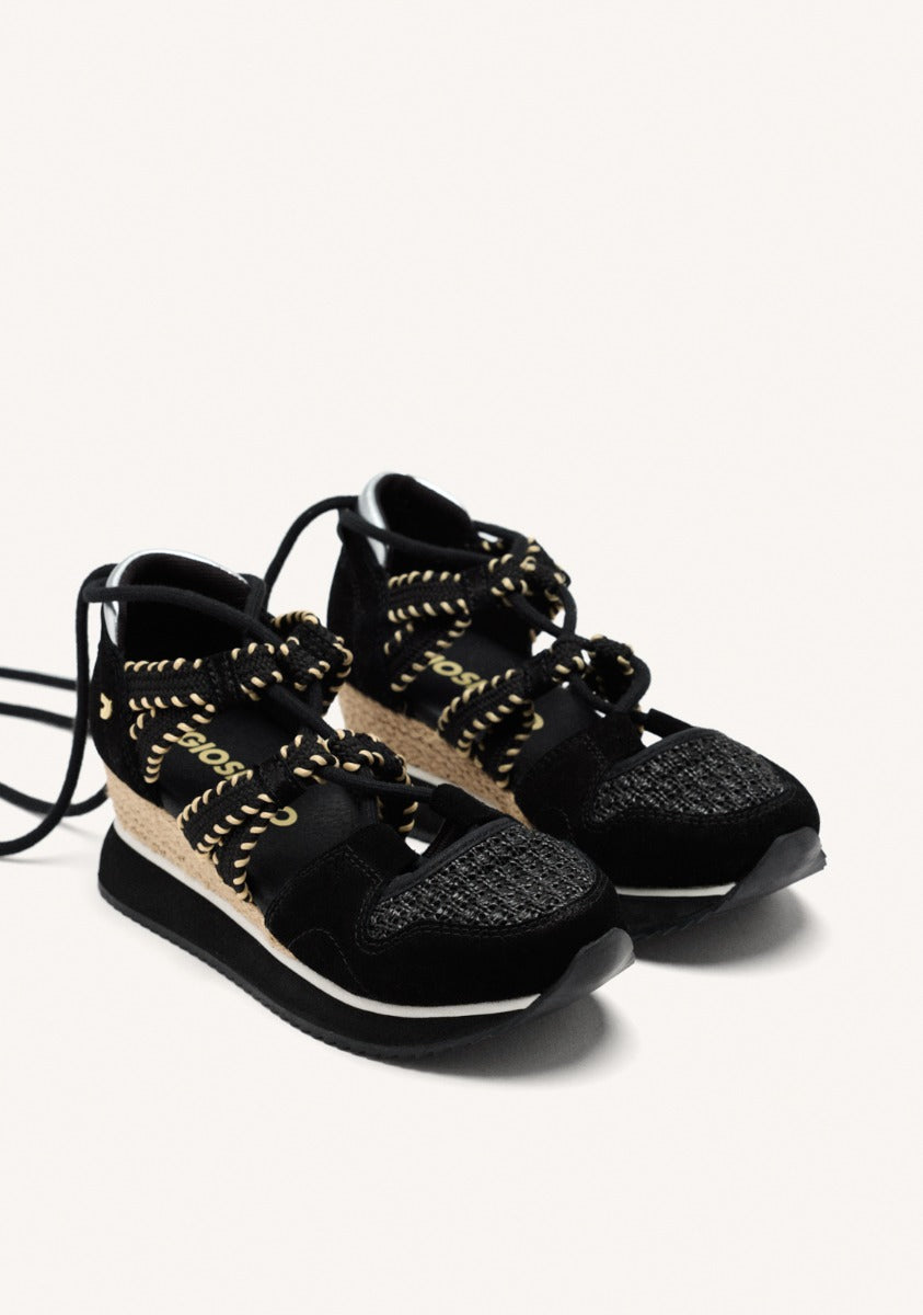 OPEN LEATHER WEDGE RAFFIA SNEAKERS GRISWOLD