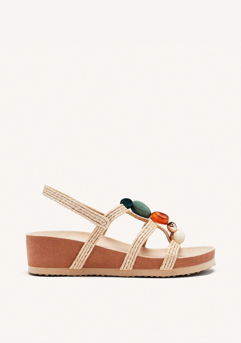 RAFFIA AND BEADS WEDGE SANDALS RANTOUL