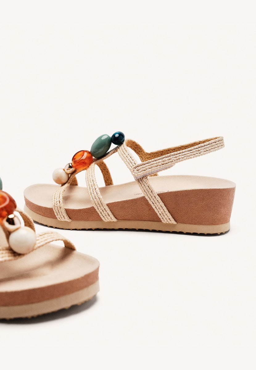 RAFFIA AND BEADS WEDGE SANDALS RANTOUL