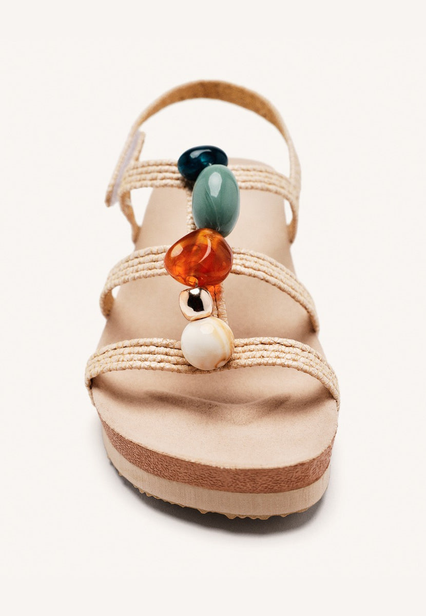 RAFFIA AND BEADS WEDGE SANDALS RANTOUL