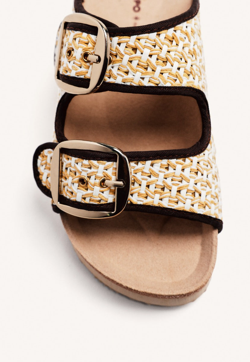 SANDALI IN RAFIA CON FIBBIE PERSHING