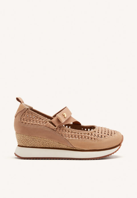 ZAPATILLAS ABIERTAS PIEL CUÑA RAFIA BELMONT