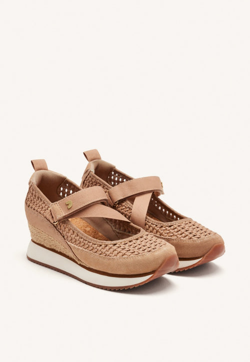 OPEN LEATHER WEDGE RAFFIA SNEAKERS BELMONT