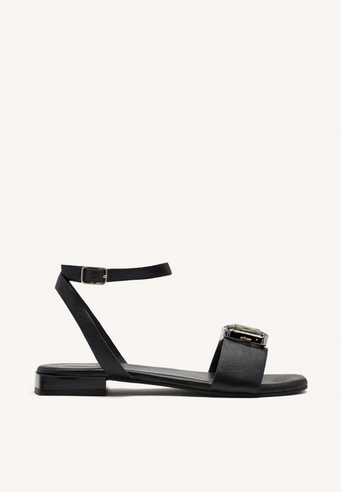 LEATHER FLAT SANDALS WITH RHINESTONES MEEME
