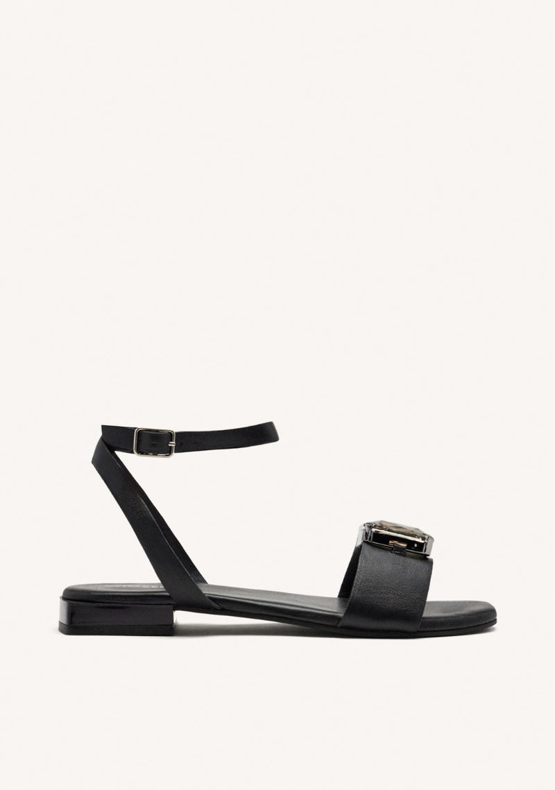 LEATHER FLAT SANDALS WITH RHINESTONES MEEME