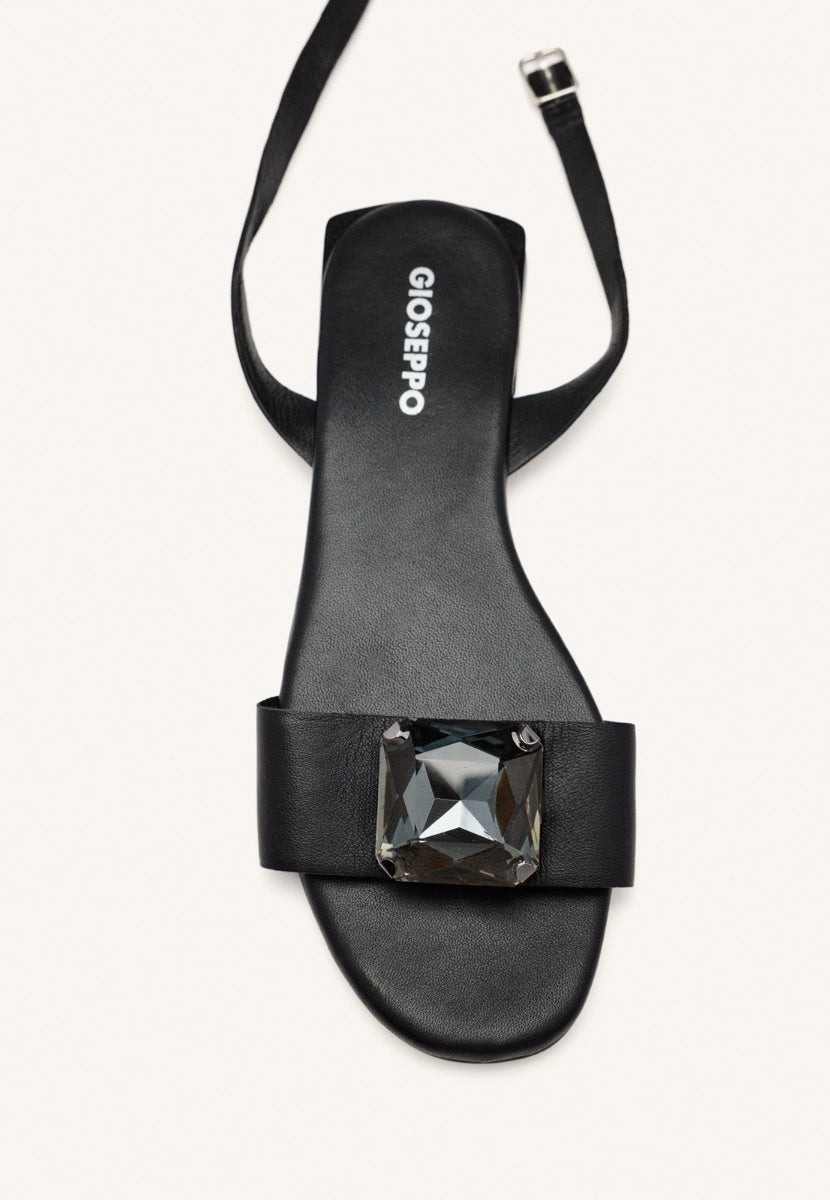 LEATHER FLAT SANDALS WITH RHINESTONES MEEME