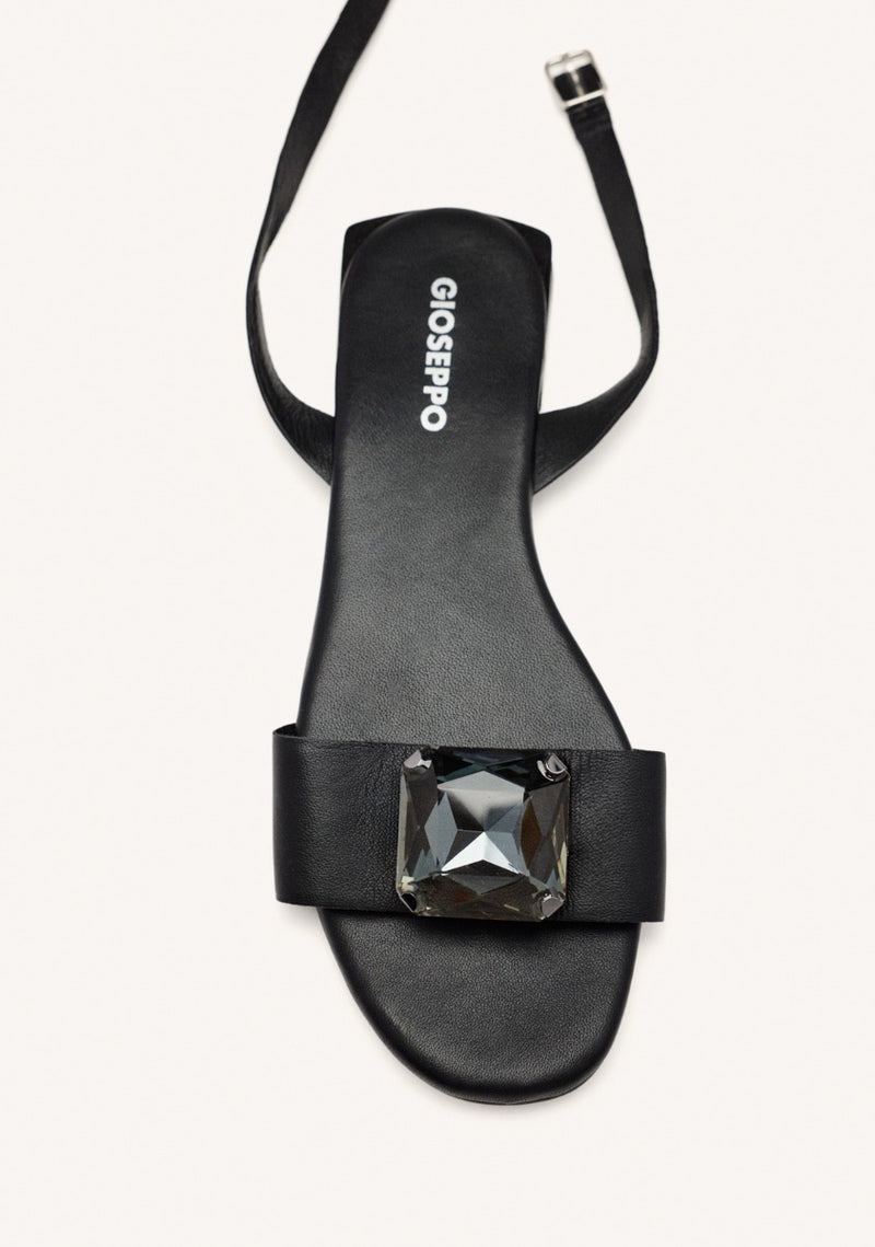 LEATHER FLAT SANDALS WITH RHINESTONES MEEME