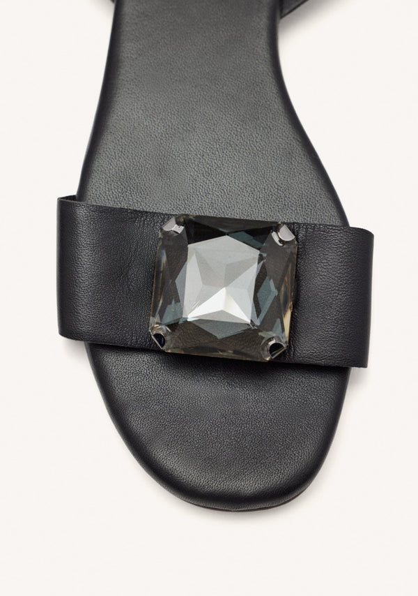 LEATHER FLAT SANDALS WITH RHINESTONES MEEME