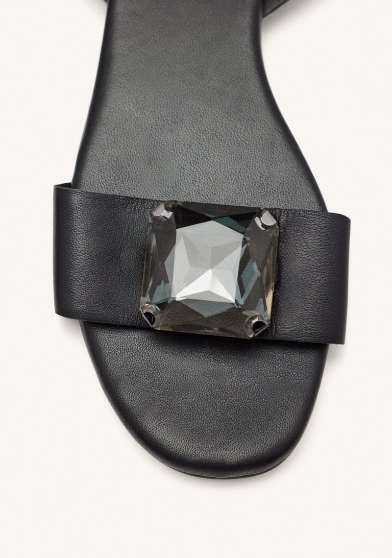 LEATHER FLAT SANDALS WITH RHINESTONES MEEME