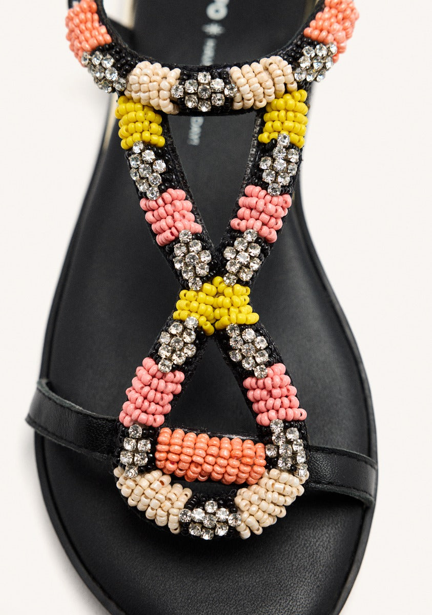 BEADED LEATHER FLAT SANDALS TILTON