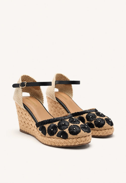 EMBROIDERED LEATHER ESPADRILLES AND RAFFIA WEDGE BENNETT