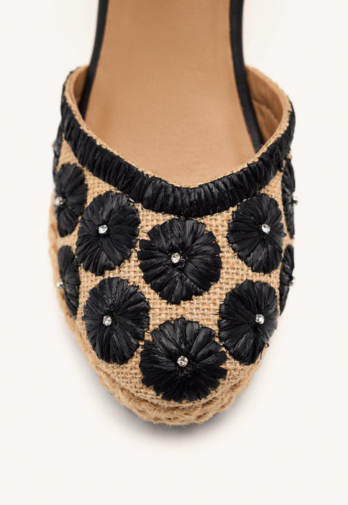 EMBROIDERED LEATHER ESPADRILLES AND RAFFIA WEDGE BENNETT