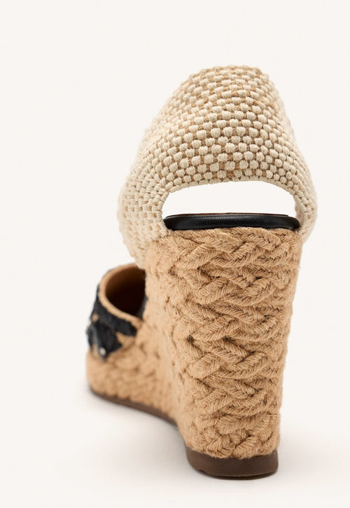 EMBROIDERED LEATHER ESPADRILLES AND RAFFIA WEDGE BENNETT