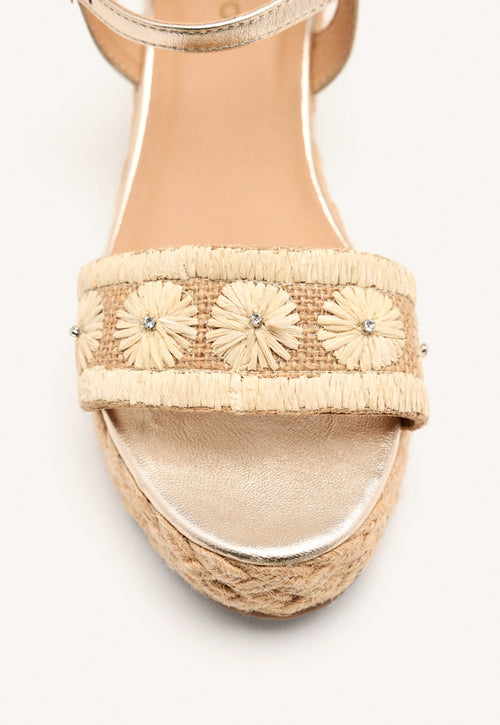 SANDALIAS BORDADO PIEL Y CUÑA RAFIA CANDIA