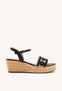 SANDALI CON RICAMI PELLE E ZEPPA IN RAFIA CANDIA