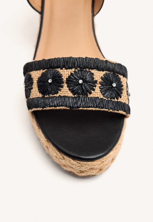 SANDALIAS BORDADO PIEL Y CUÑA RAFIA CANDIA