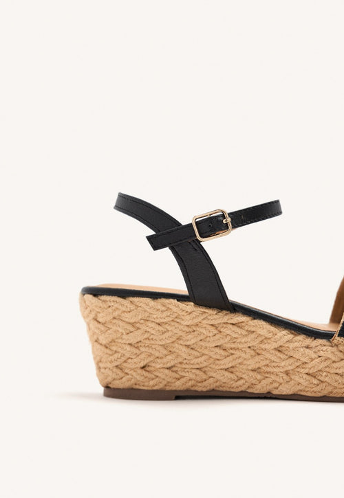 SANDALIAS BORDADO PIEL Y CUÑA RAFIA CANDIA