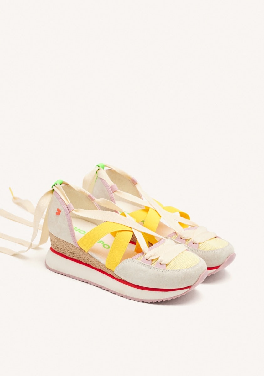 SNEAKERS APERTE PELLE CON ZEPPA IN RAFIA HINESBURG