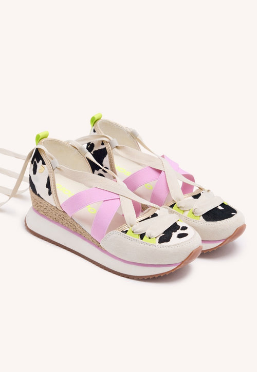 ZAPATILLAS ABIERTAS PIEL VACA Y CUÑA RAFIA LUDLOW
