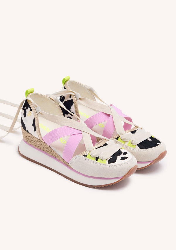 ZAPATILLAS ABIERTAS PIEL VACA Y CUÑA RAFIA LUDLOW