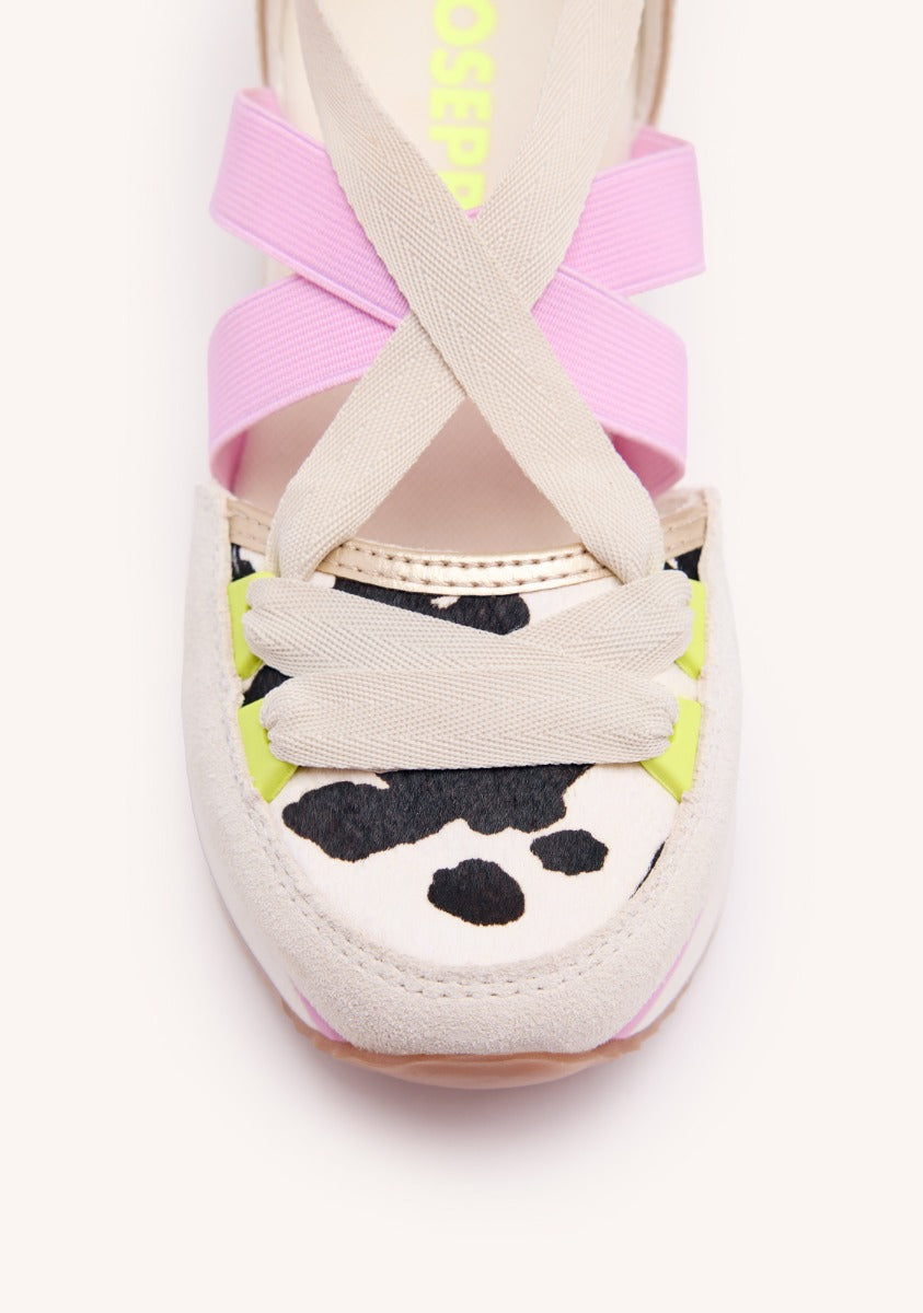OPEN LEOPARD LEATHER SNEAKERS AND RAFFIA WEDGE LUDLOW