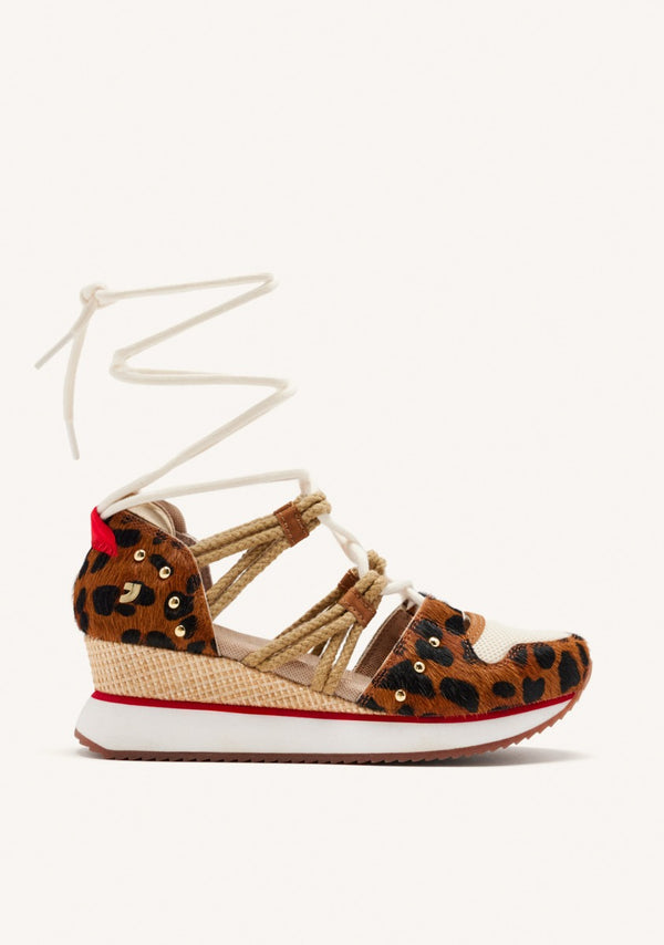 SNEAKERS APERTE PELLE STAMPA LEOPARDO E ZEPPA IN RAFIA KEWASKUM
