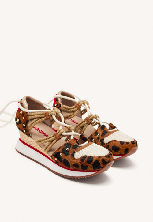 ZAPATILLAS ABIERTAS PIEL LEOPARDO Y CUÑA RAFIA KEWASKUM