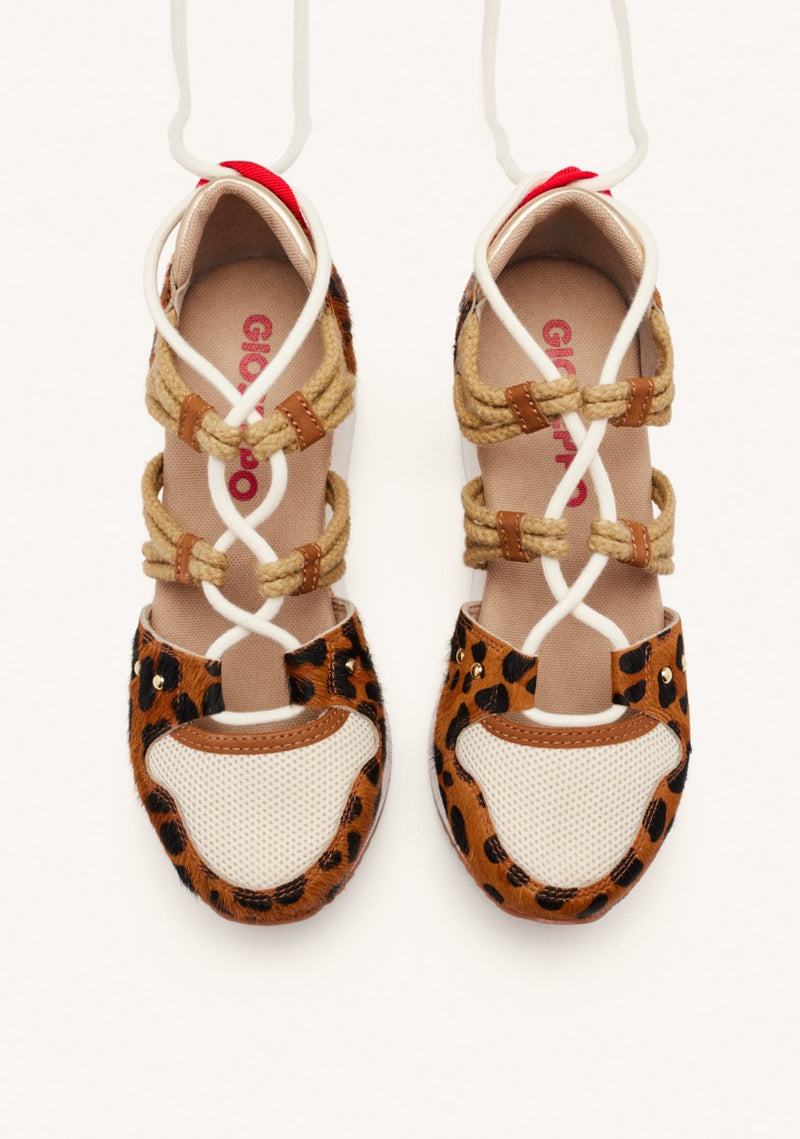 SNEAKERS APERTE PELLE STAMPA LEOPARDO E ZEPPA IN RAFIA KEWASKUM