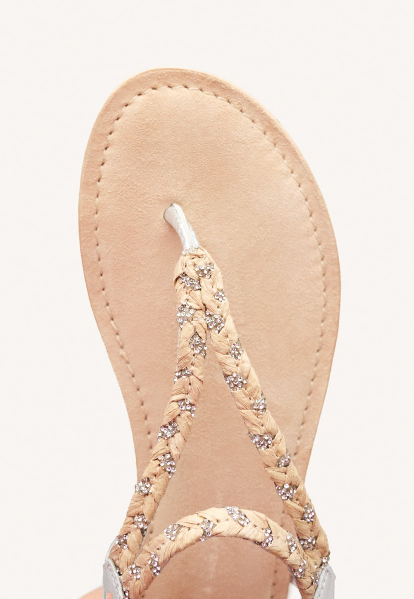 SANDALIAS GRIEGAS PIEL, RAFIA Y BRILLO LIMINGTON