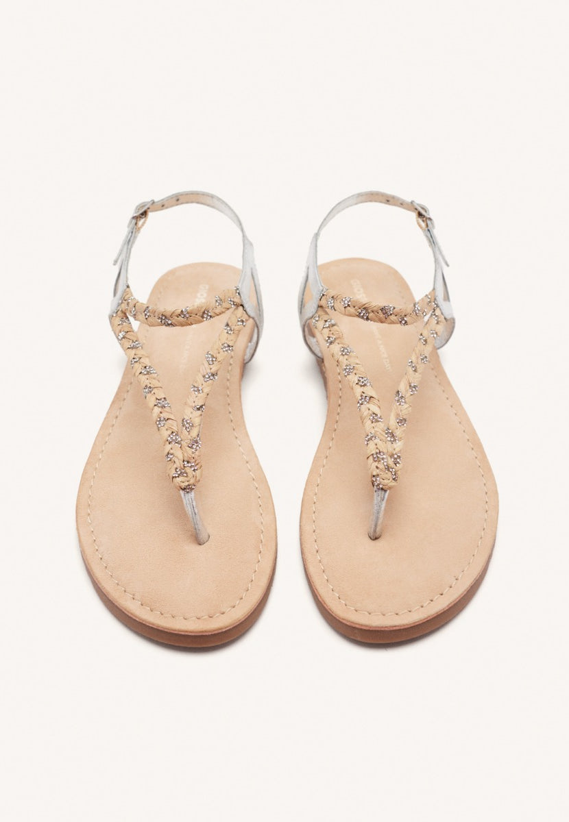 SANDALIAS GRIEGAS PIEL, RAFIA Y BRILLO LIMINGTON