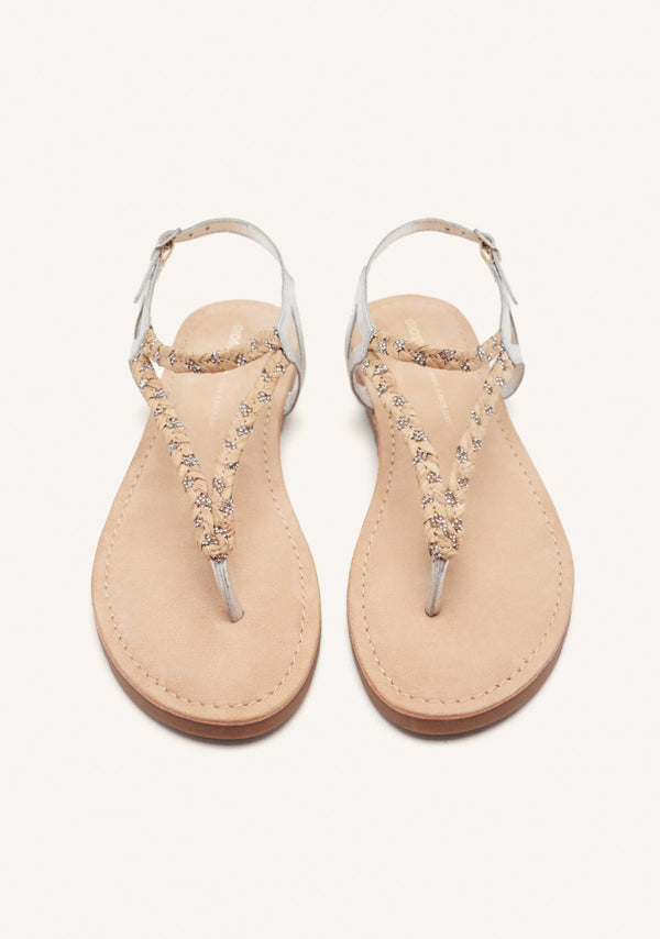 SANDALIAS GRIEGAS PIEL, RAFIA Y BRILLO LIMINGTON