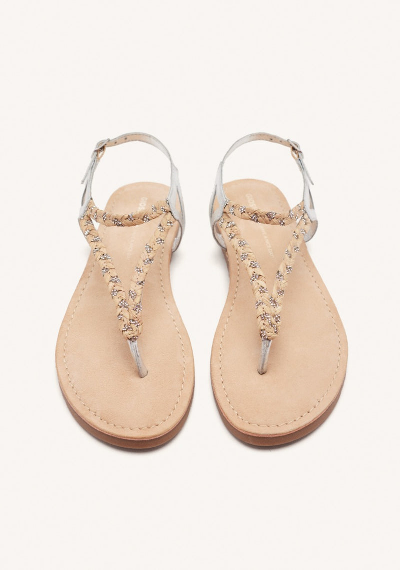 SANDALIAS GRIEGAS PIEL, RAFIA Y BRILLO LIMINGTON