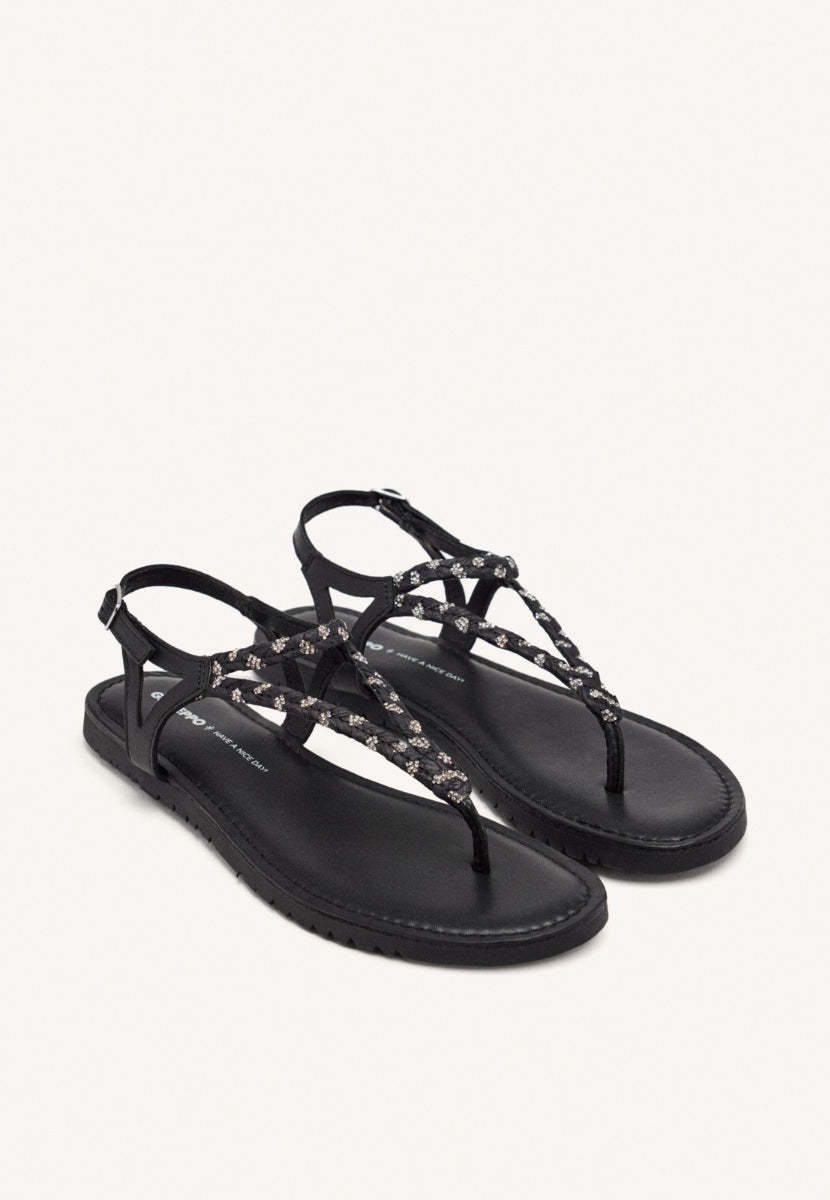SANDALIAS GRIEGAS PIEL, RAFIA Y BRILLO LIMINGTON