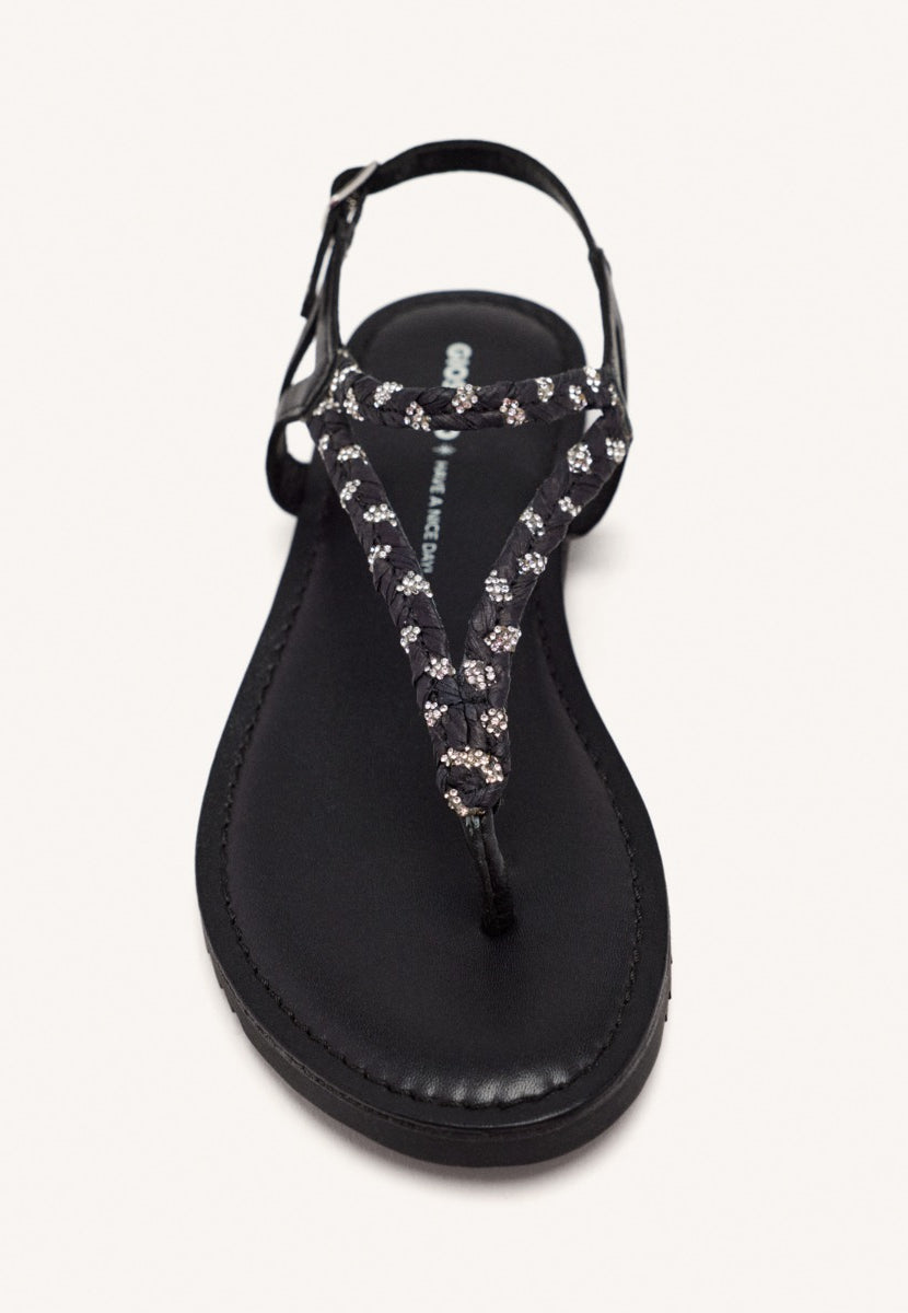 SANDALIAS GRIEGAS PIEL, RAFIA Y BRILLO LIMINGTON