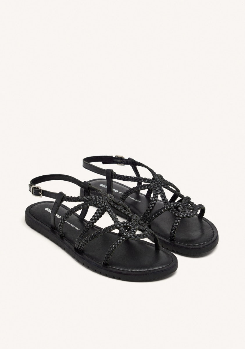 【美品】BRENTA BLACK FLAT SANDAL 24 BRAIDED LEATHER FLAT SANDALS ORLAND