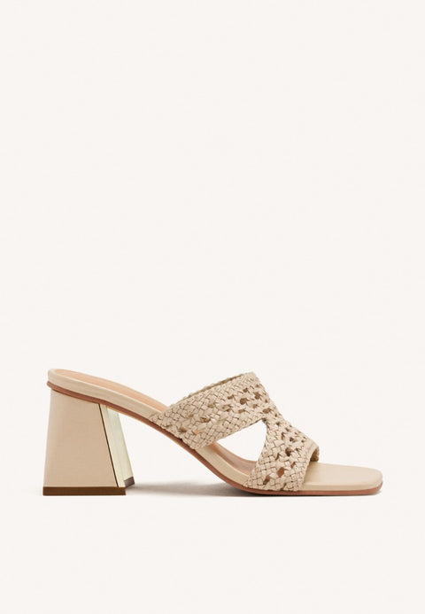SANDALIAS MULES TACÓN Y PIEL TRENZADA KEWAUNEE