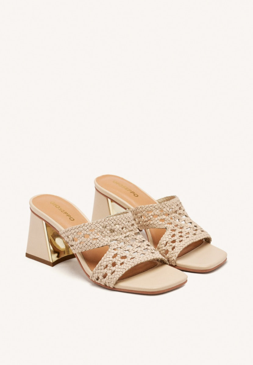SANDALIAS MULES TACÓN Y PIEL TRENZADA KEWAUNEE