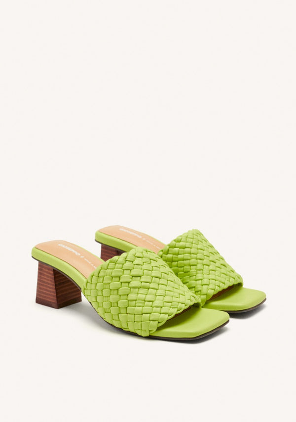 BRAIDED LEATHER HIGH HEEL MULES SANDALS COLRAIN